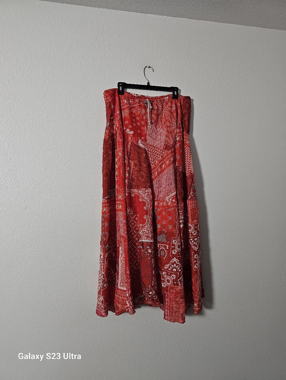 Johnny Was Red Silk  Patchwork Maxi Skirt Sz L
